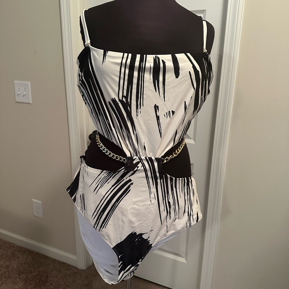 Eloquii x Gabi Fresh Swim Black and White One Piece Swimsuit